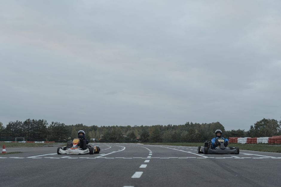 Go-karts racing on a circuit